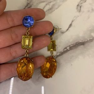 Blue, yellow, and orange drop earrings